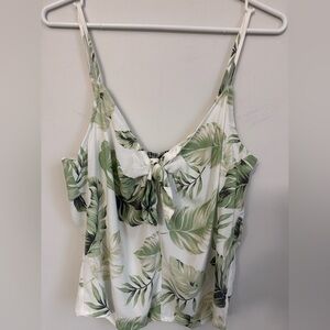 Dynamite Woven Leaf Print Tie-Front Cami Top - Green/White